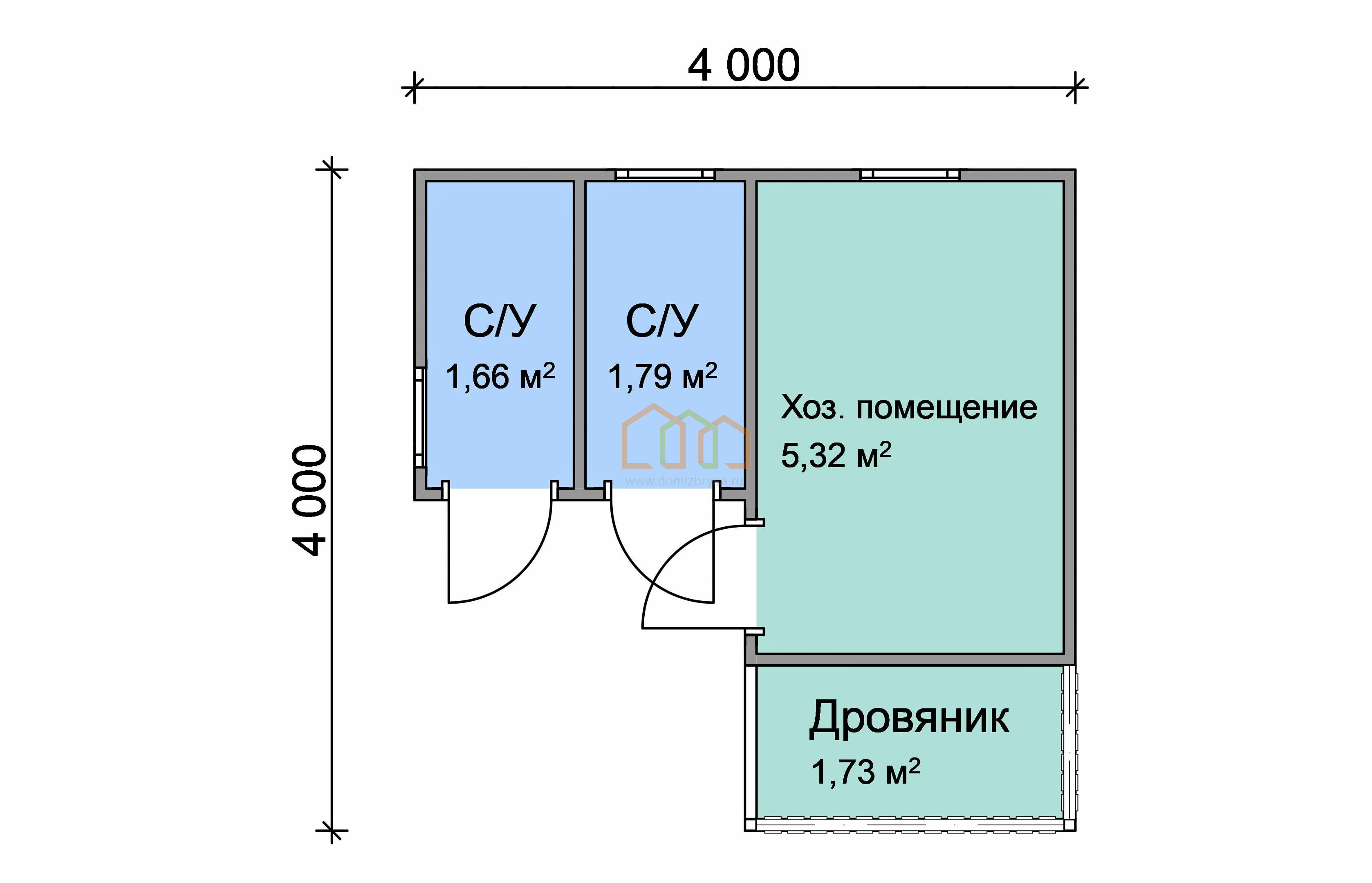 Угловой хозблок с туалетом, душем и дровником 4x4 (16 м²), цена 220500 руб.  под ключ в Ливнах